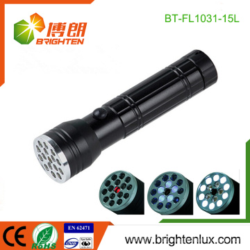 Fabrik Kundenspezifische aaa Batterie Gebraucht 3 in 1 Multi-funciton UV Licht 15 LED Laser Taschenlampe